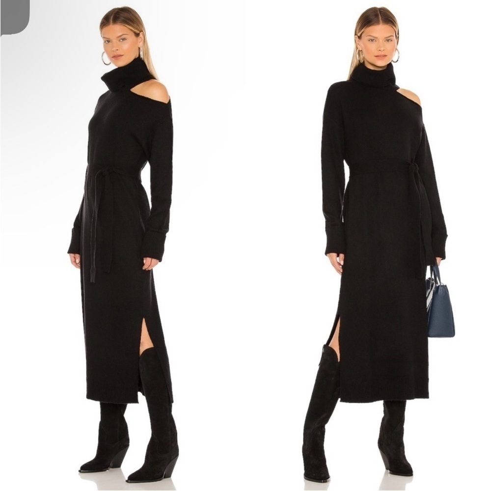 Paige Raundi Shoulder Cut Out Long Sleeve Wool Blend Sweater Dress Black Size M